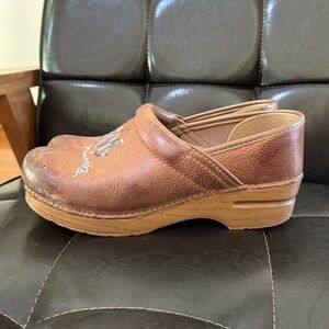 DANSKO- Brown Leather Clogs with Embroidery.  Size: 39
